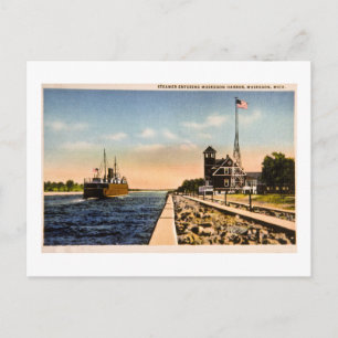 Carte Postale Vapeur Entrant Dans Le Port De Muskegon, Muskegon,