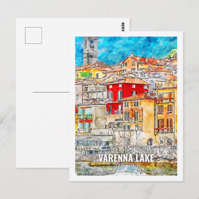 Carte Postale Varenna Lake Côme Italie Fameux Voyage Aquarelle (Devant / Derrière)