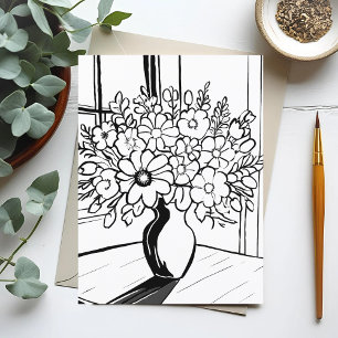 Carte Postale Vase à fleurs croquis simpliste