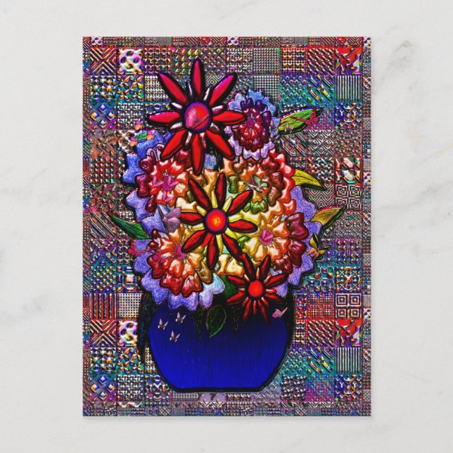 Carte Postale Vase bleu Cobalt avec fleurs (Devant)