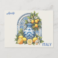 Vase citron blanc et bleu Amalfi en céramique Ital