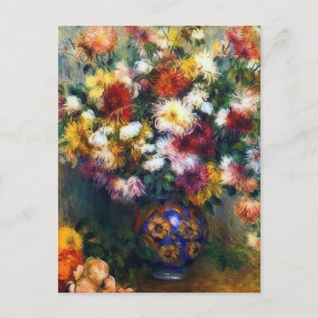 Carte Postale Vase de Chrysanthemums Art de Renoir (Devant)