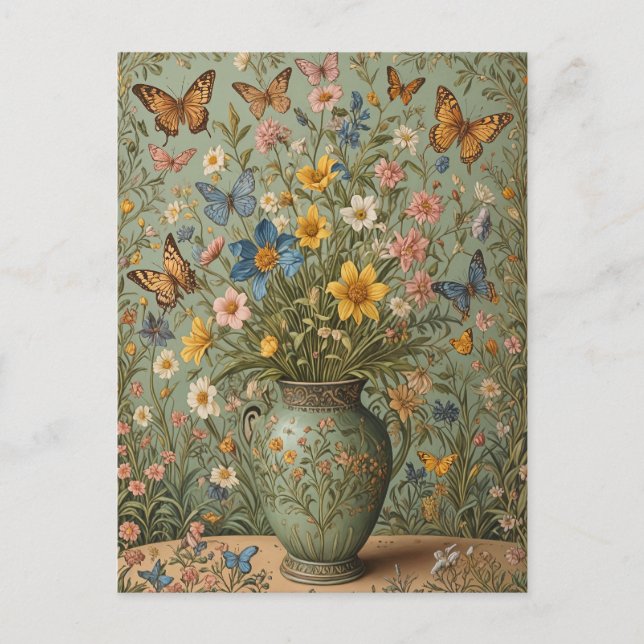 Carte Postale Vase de papillons de fleurs (Devant)