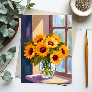 Carte Postale Vase de tournesols   Bouquet floral jaune aquarell