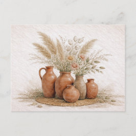 Carte Postale Vase en terre cuite Boho Herbe des Pampas Fleur