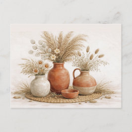 Carte Postale Vase en terre cuite neutre Boho avec botanique séc