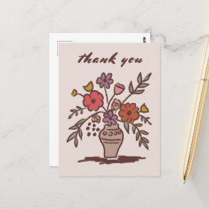 Carte Postale Vase Floral Rustique Fantaisiste Croquis Merci