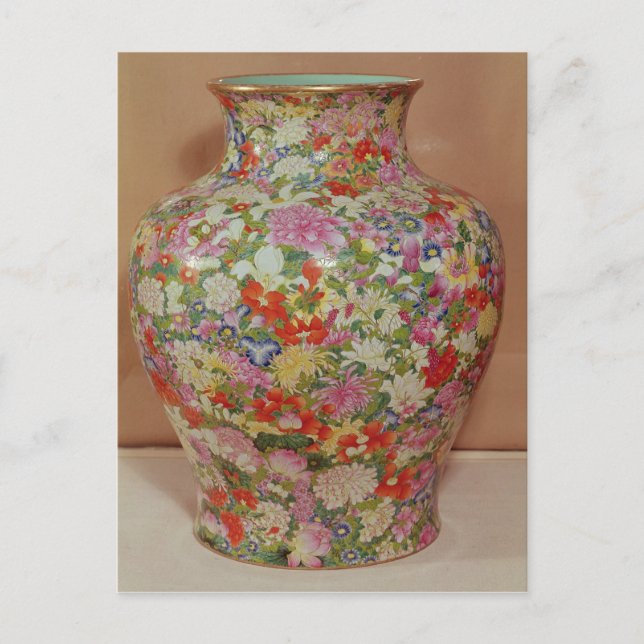 Carte Postale Vase Rose de famille avec mille fleurs (Devant)