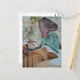 Carte Postale Vase sur sa tête un collage amusant