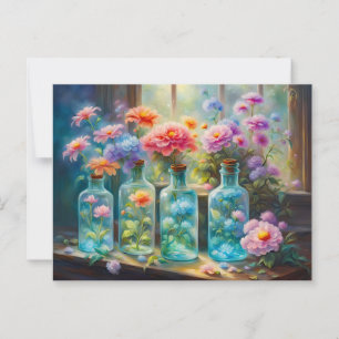 Carte Postale Vases fleuris remplis de fleurs étonnantes et vibr