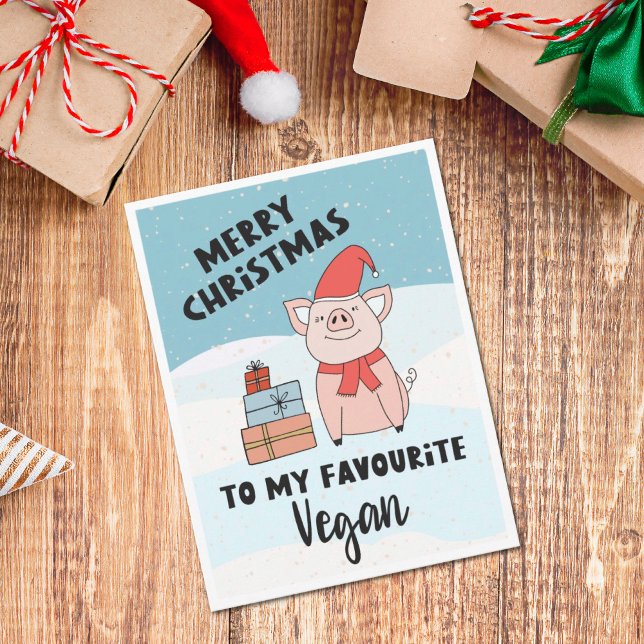 Carte Postale Vegan joyeux Noël mignon piglet de dessin animé (Créateur téléchargé)