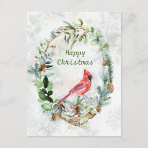 Carte Postale Végétation d'hiver Wreath Cardinal Bird