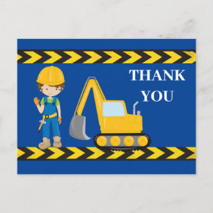 Carte Postale Véhicule de construction Excavatrice Garçons Bleu