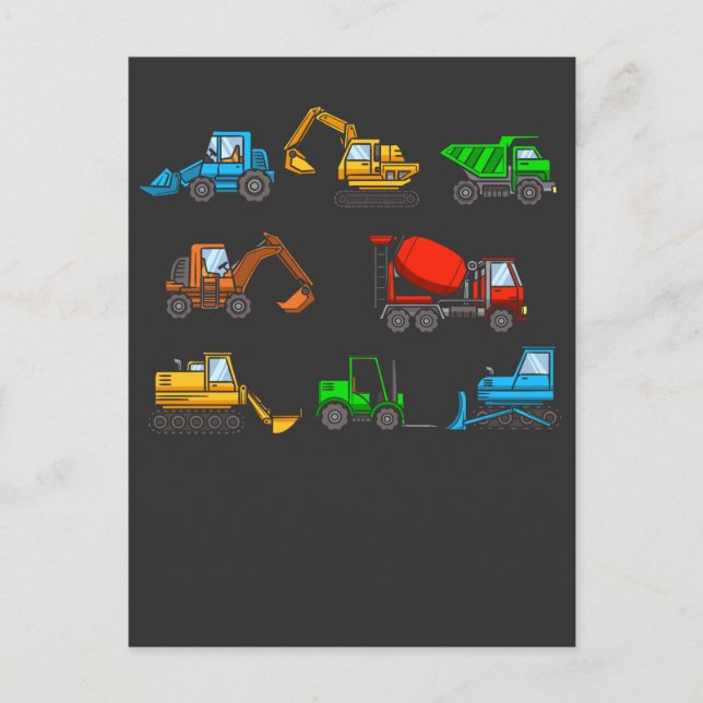 Carte Postale Véhicules de chantier excavatrice chariot élévateu (Devant)