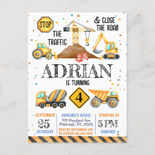 Carte Postale Véhicules de construction d'anniversaire à l'aquar