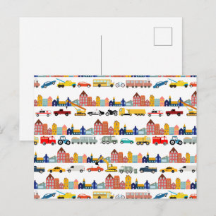 Carte Postale Véhicules de transport urbain Camions Voitures Enf