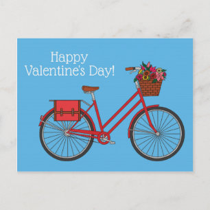 Carte Postale Vélo floral Joyeux Valentines_Bleu