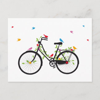 Carte Postale Vélo vintage avec fleurs et oiseaux