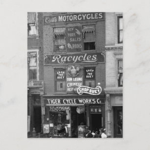 Carte Postale Vélos, motos et chop suey, début des années 1900