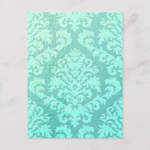 Carte Postale Velours coupé Damas, Satin Embossé en vert Mint