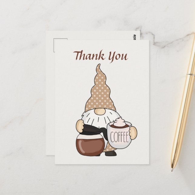 Carte Postale Vendeurs de café mignons avec gnome ajoutent du te (Devant/Arrière en situation)