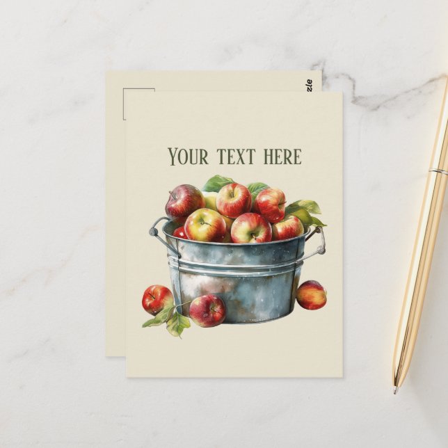 Carte Postale Vendeurs de pomme mignonnes amateurs de fruits ver (Devant/Arrière en situation)