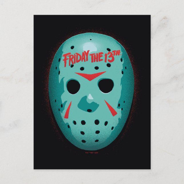 Carte Postale Vendredi 13 | Graphique de masque de hockey bleu (Devant)