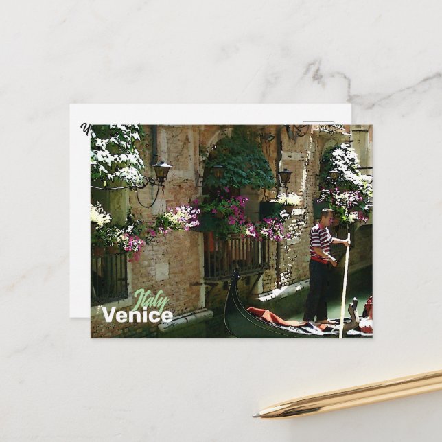 Carte Postale Venice Gondolier Voyage Souvenir (Devant/Arrière en situation)