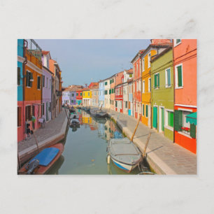 Carte Postale Venise, canal de l'île de Burano, petites maisons 