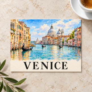 Carte Postale Venise Italie Aquarelle Grand Canal Gondole