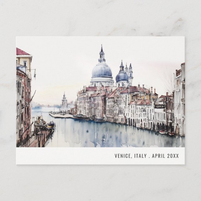 Carte Postale Venise Italie Canaux Aquarelle Italien Voyage (Devant)