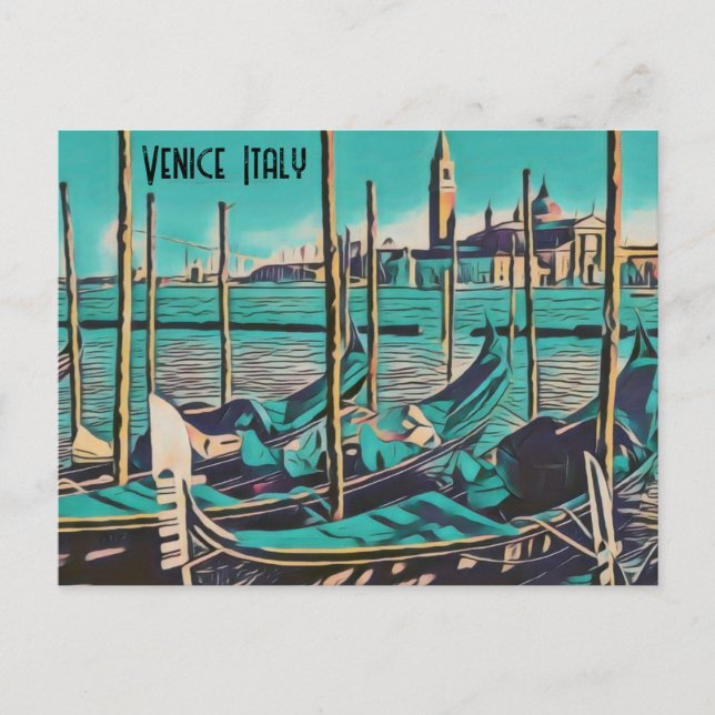Carte Postale Venise Italie Gondola Stylisée Photo (Devant)