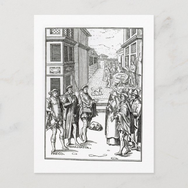 Carte Postale Vente par le crieur public, après une gravure sur (Devant)