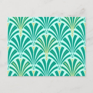 Carte Postale Ventilateur Art déco motif - turquoise sur aqua