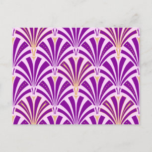Carte Postale Ventilateur Art Déco motif - violet et orchidée