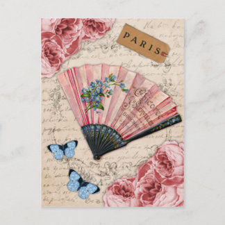 Carte Postale Ventilateur français rose vintage
