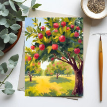 Verger automnal de pommiers à l'aquarelle