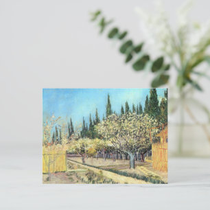 Carte Postale Verger en fleurs de Van Gogh, bordé de cyprès