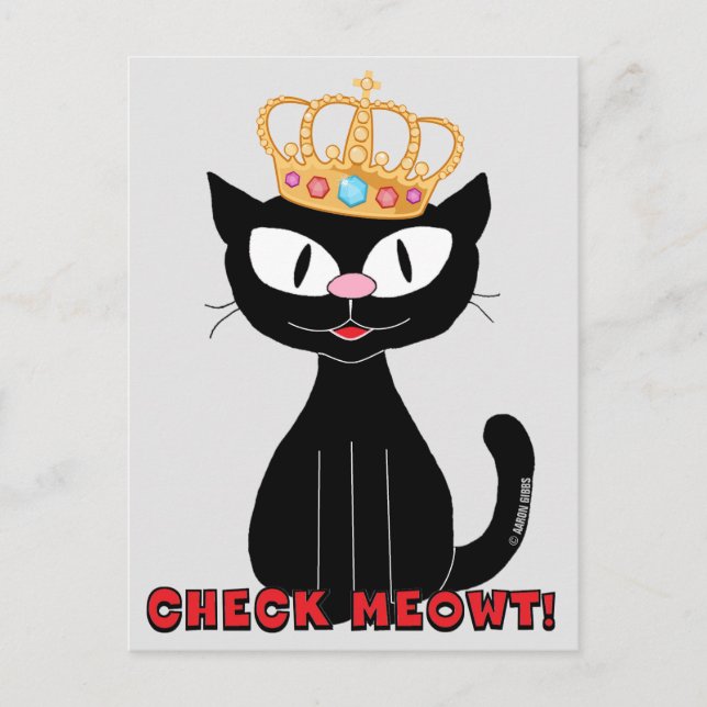 Carte Postale VÉRIFIER MEOWT Cute Funny Black Cartoon Chat (Devant)