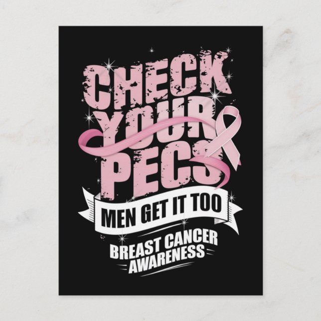 Carte Postale Vérifiez votre Pecs Hommes Sensibilisation au canc (Devant)