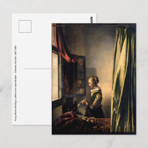 Carte Postale Vermeer - Jeune fille lisant une lettre à une fenê