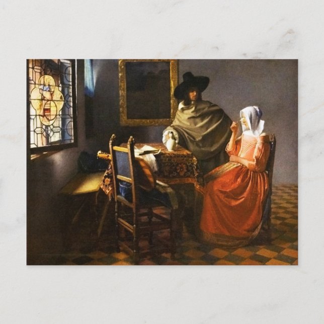 Carte Postale Vermeer Le Verre du Vin (Devant)