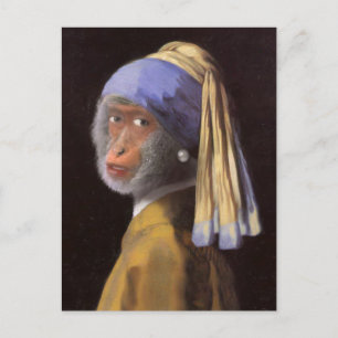 Carte Postale Vermeer Perle Boucle d'Oreille Singe Chimpanzé