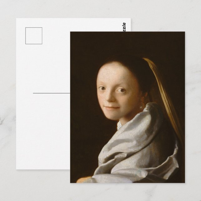 Carte Postale Vermeer - Portrait d'une jeune femme (Devant / Derrière)