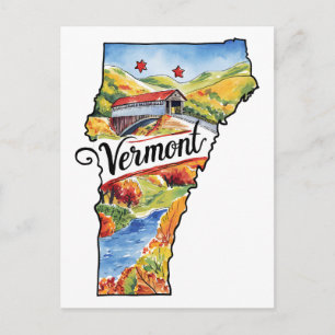 Carte Postale Vermont États-Unis État Forme Vintage Aquarelle