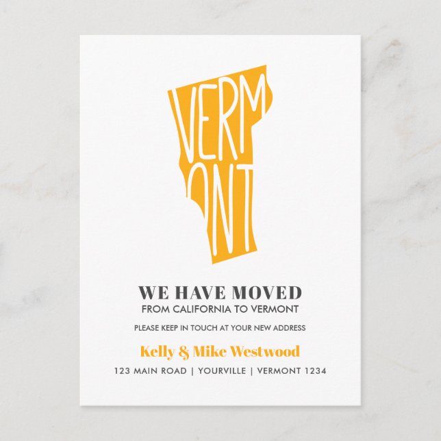 Carte Postale VERMONT Nous avons déplacé Nouvelle adresse Nouvea (Devant)