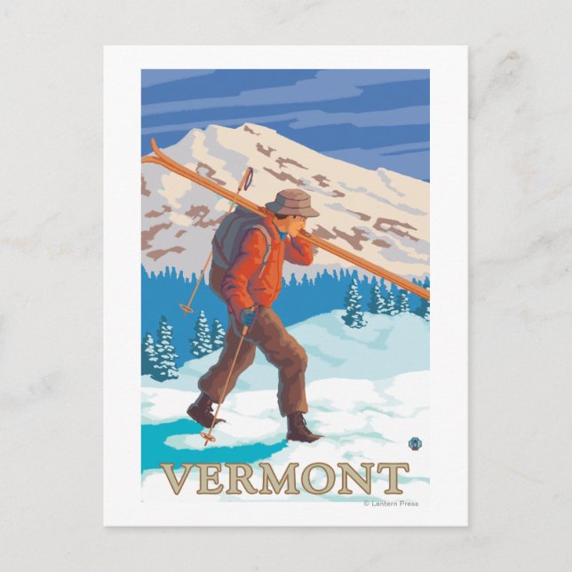 Carte Postale VermontSkier transportant des skis (Devant)