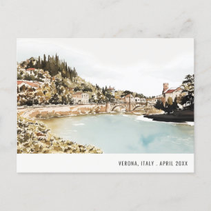Carte Postale Verona Adige River Italie Aquarelle Voyage italien
