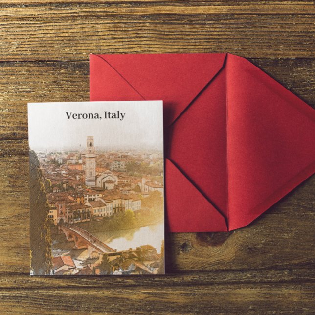 Carte Postale Vérone Italie Ville Silhouette Aquarelle Peinture (Verona Italy City Silhouette Watercolor Painting Postcard)