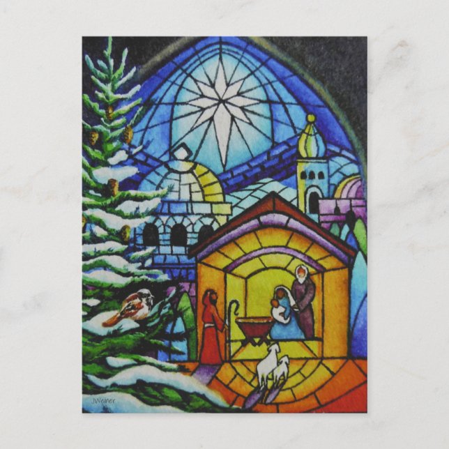Carte Postale Verre de Noël Vitre Aquarelle Art (Devant)